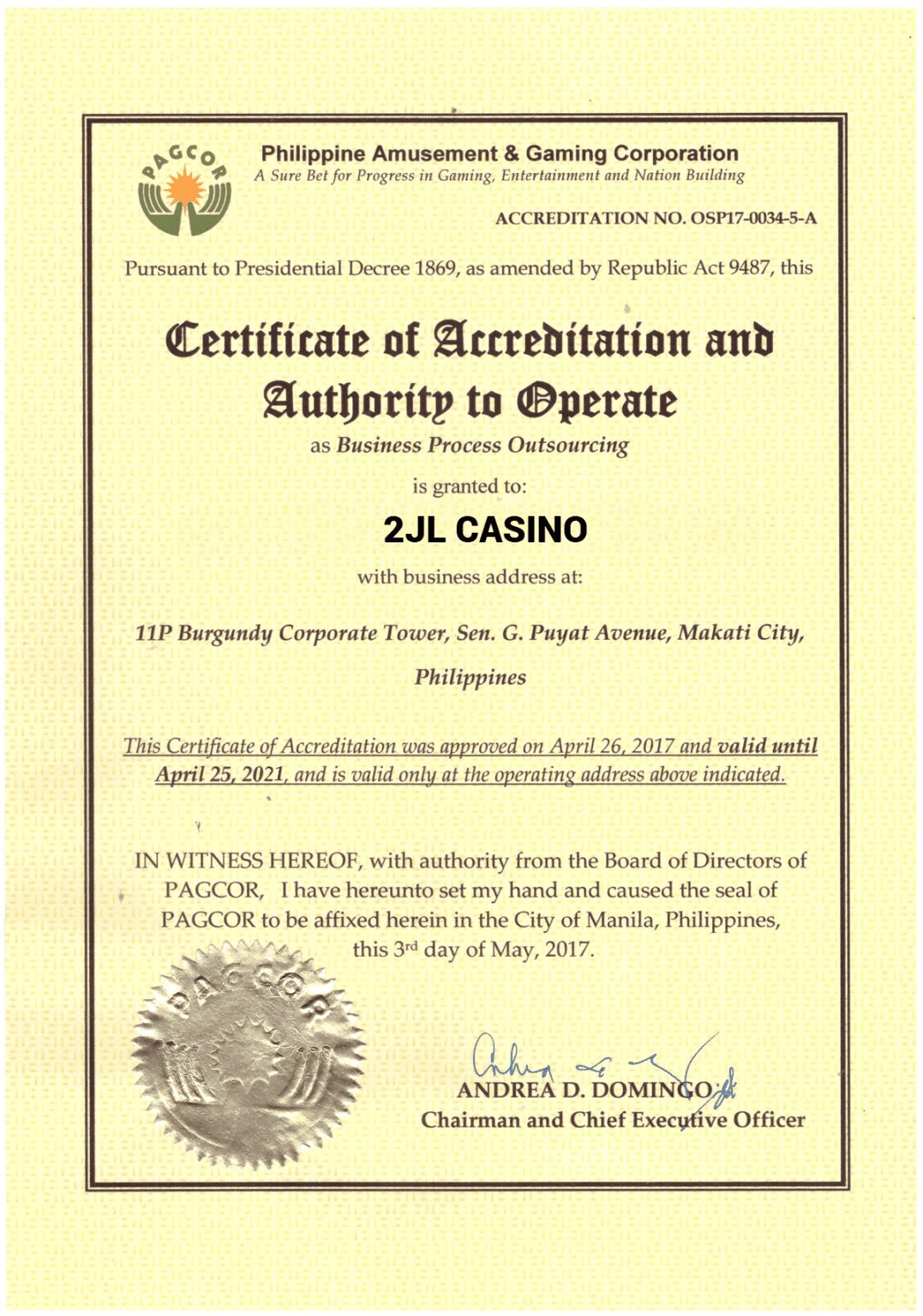 Legal Licenses and Certifications