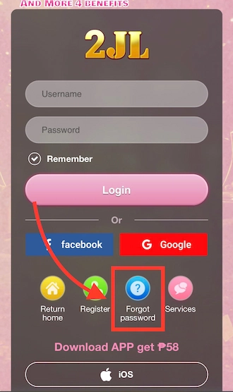 Step 1: Click LOGIN to enter the betting account login interface. Then click on "FORGOT PASSWORD".