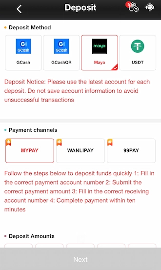 Step 1: Go to DEPOSIT. Then select the 2JL deposit method as PAYMAYA