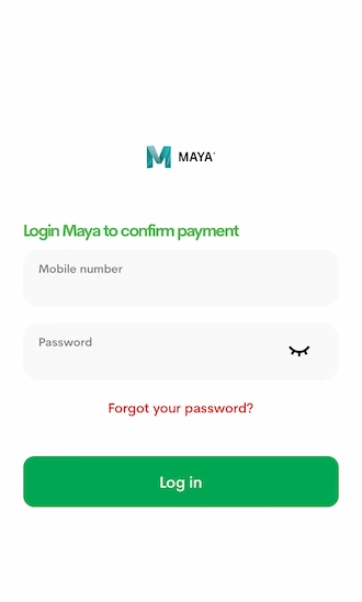 Step 3: Log in to your PAYMAYA account and make a payment order.